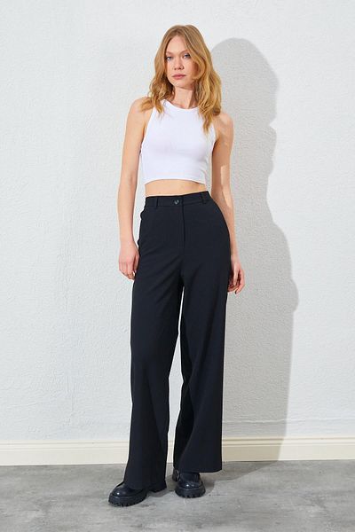TENA Women's Black Elastic Waist Palazzo Poliviskon Trousers