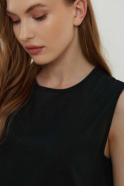 Hooopstore Φόρεμα με επένδυση από βαμβακερό μαύρο λινό