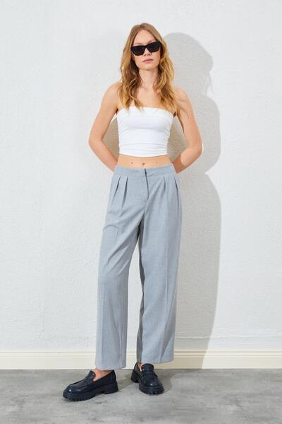 TENA Women's Gray Beltless Front Double Pleated Polyviscon Trousers