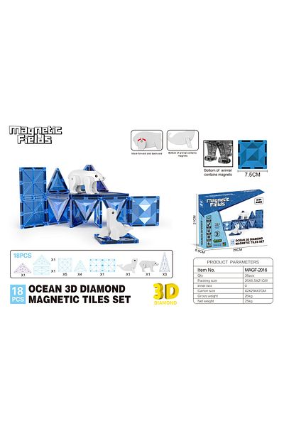 Magnetic Fields Ocean 3D Diamond Magnetic Tiles Set-18 Pcs
