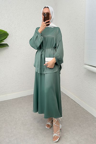 Salih Çelebi Σατέν Φούστα Κοστούμι 2283 - MINT GREEN