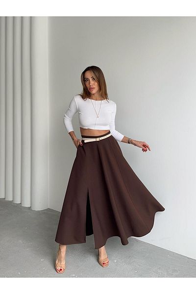 Maldia Shop Γυναικεία φούστα Godeli καφέ με φερμουάρ