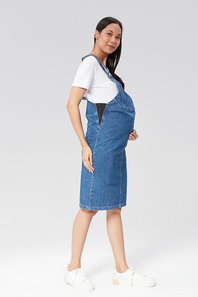 LYN MAMA Johana Maternity Denim Gilet Dress - Blue