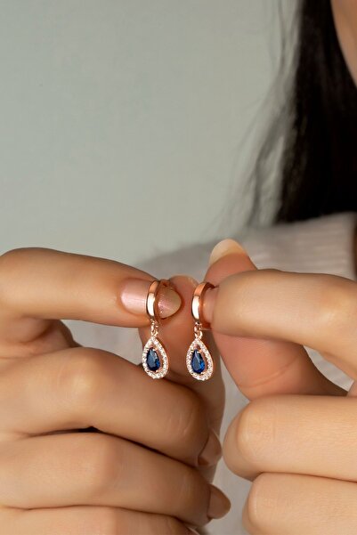 Else Silver Safir Renk Gümüş Damla Küpe