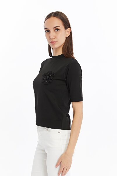 CNR TEKSTİL Tricot Knitted Bluz with Flower Accessories