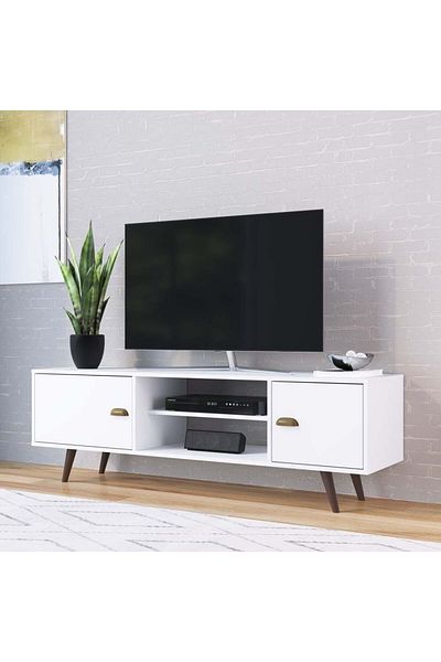 Danube Home Lombre 2 Door TV Unit for TVs up to 50 Inches with Storage - White L150xW39xH59cm