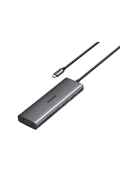 Ugreen |موزع USB C 4K 10 في 1 بمخرج فيديو مزدوج HDMI وFHD VGA من النوع C، PD 100 واط |رمادي