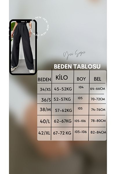 db didem butik Women's High Waist Elastic Waist Velcro Palazzo Pants Plaszo Spanish Wide Leg Fabric Pants