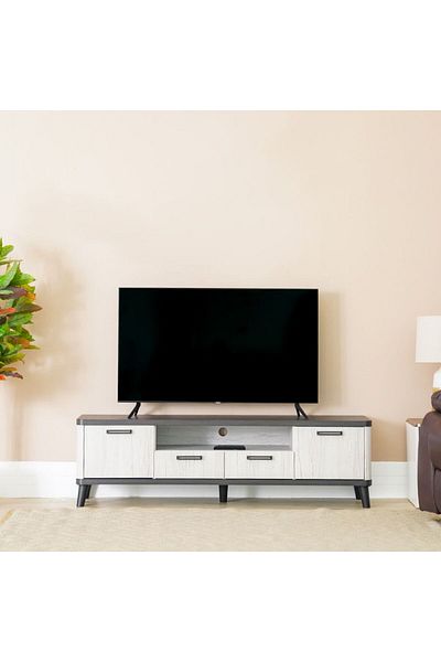 Danube Home وحدة تلفزيون كيروين مع درجين وبابين حتى 70 بوصة - رمادي بلوطي/أسود، الطول 160 سم × العرض 40 سم × الارتفاع 47 سم