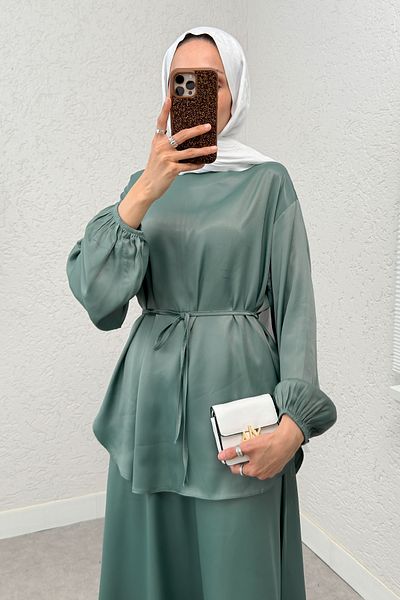 Salih Çelebi Σατέν Φούστα Κοστούμι 2283 - MINT GREEN