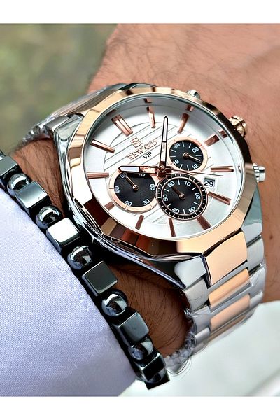 Reward Silver Color Classic Calendar Steel Strap Men's Wristwatch + BRACELET WITH GIFT