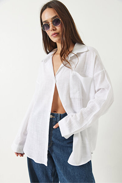 Bianco Lucci Γυναικείο πουκάμισο μονής τσέπης βαμβακερό βισκόζη Oversize Basic 4756 60261396