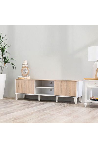 Danube Home Juno 2 Doors TV Cabinet Up to 55 Inch - White/Sonoma Oak L152xW40xH49cm