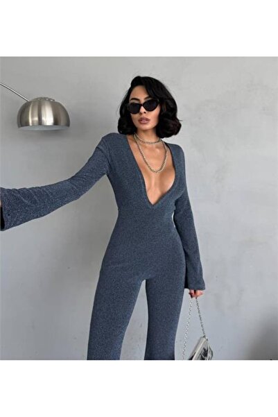 ARDSU Kadin Uzun Ispanyol Kollu, Onde Zincir Detayli Dekolte Tulum