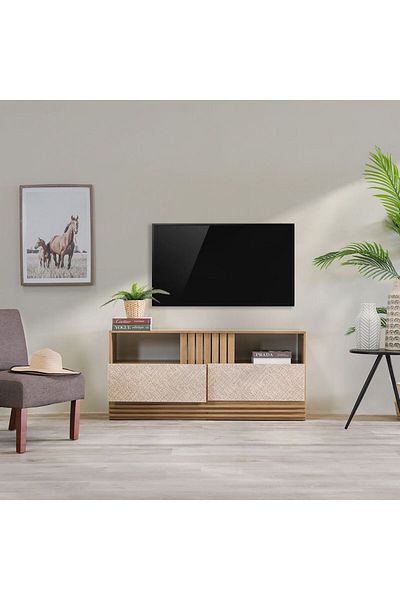Danube Home خزانة تلفزيون داني لأجهزة التلفزيون حتى ٥٥ بوصة - لون لوزي/روطان، الطول ١٣٦ سم × العرض ٣٣ سم × الارتفاع ٦٢ سم