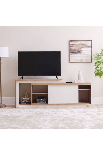 Danube Home وحدة تلفزيون لوسيا مع سطح قابل للتمديد حتى ٥٥ بوصة - لوزي/أبيض عاجي، الطول: ١٦٢-١٩٣ سم، العرض: ٤٠ سم، الارتفاع: ٧١ سم