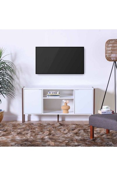 Danube Home Tarsus TV Unit for TVs upto 55 Inches with Storage - White/Walnut L134xW36xH69cm