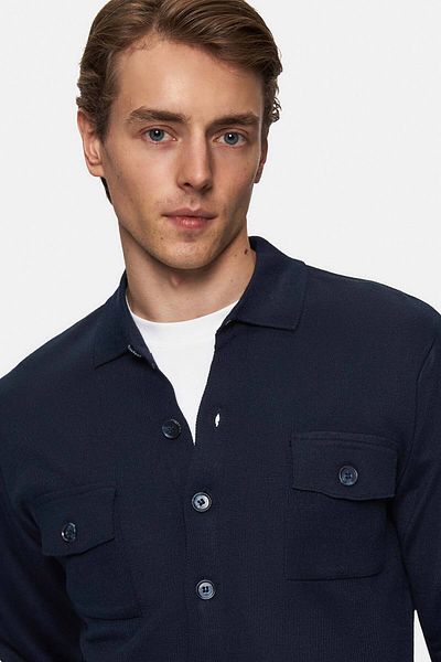 D'S Damat Regular Fit Navy Blue Plain Knitted Wool Blend Cardigan