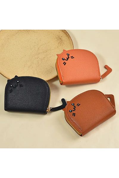 TATA CRAFT Black Cat Figured Card Holder Small Wallet Cute Bag Accessory