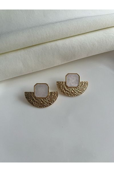 Nilsu Jewellery Accessory أقراط مروحة معدنية مطوية بالمينا