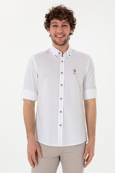 U.S. Polo Assn. Ανδρικό λευκό μακρυμάνικο πουκάμισο 50305696-VR013