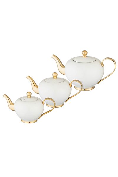 ALSAIF High-quality white and gold-plated stainless steel teapot set from Al Saif, sizes 700-900-1200 mm