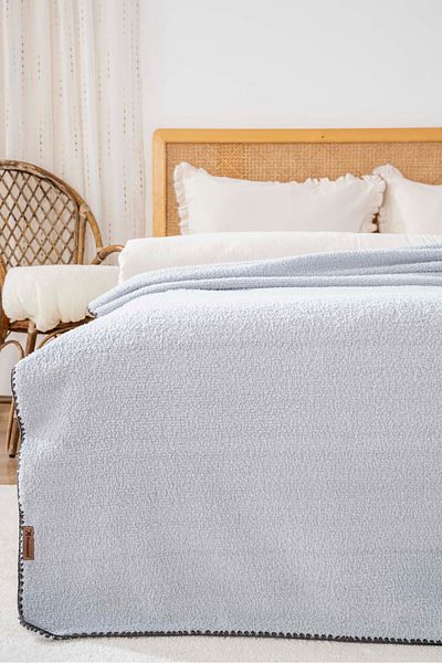 Rivaİstanbul Light Gray Valencia Sherpa Double Plush Blanket