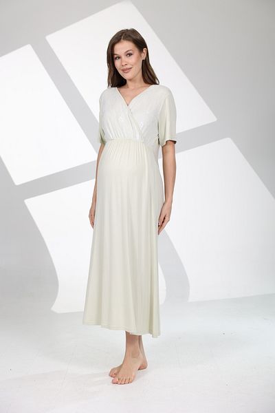BLACKMORE Green Floral Patterned Lace Crochet, Soft Textured Maternity Nightgown-Morning Gowns Set of 2