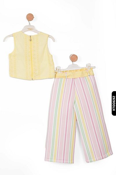 xo kids moda Sleeveless Openwork O Collar Aster Girls' Wide Leg Bottom Top Set 4-12 Years 6303