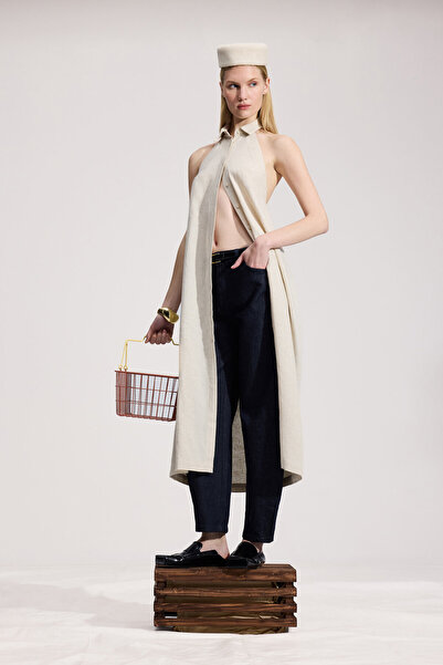 İKİKIZ Natürel Keten Gömlek Elbise