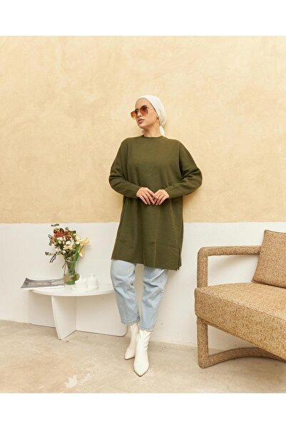 Nissra Ankanoor Khaki Knitwear Hijab Tunic Anka 256329