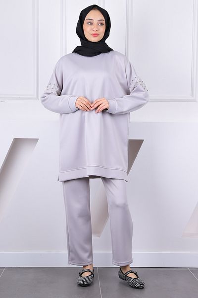 İmajButik Gray Shoulder Pearl Scuba Suit