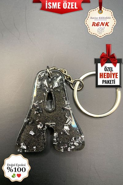 BİZİMSÜS Letter a Anthracite Keychain - Gift Keychain - Epoxy