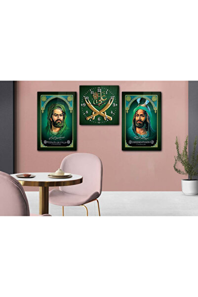 marpanya ZÜLFİKAR KILIÇ VE HZ. ALİ YAZILI CAM TABLO CAM SAAT SETİ