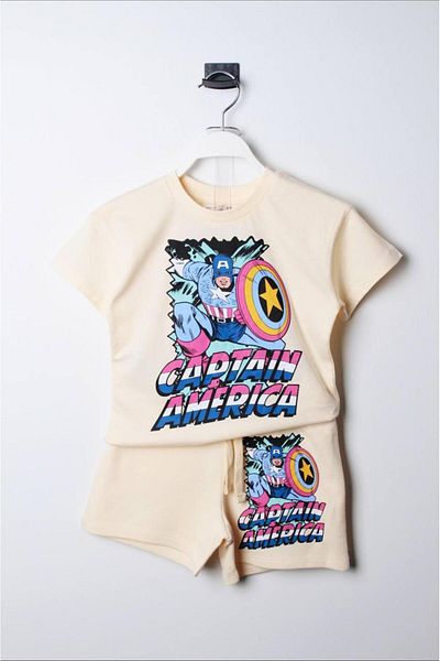 Next Baby Little Twins Cotton Captain America Patterned Short Sleeve Bottom Top Set
