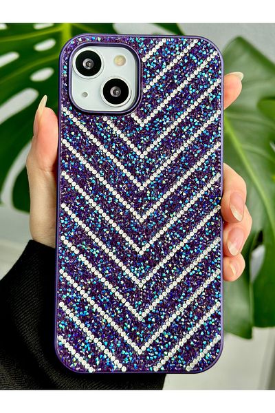 Go Aksesuar حافظة سيليكون متوافقة مع هاتف Iphone 14 و15 بتصميم ماسي مرصع بأحجار الراين اللامعة