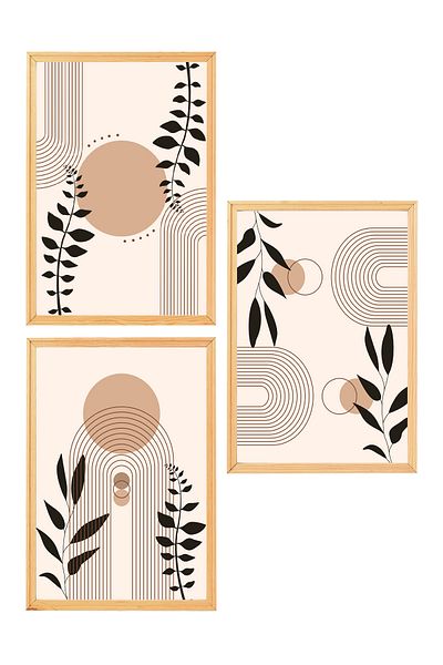 Muyika Design Set de 3 picturi decorative pentru decorarea casei în stil boem nordic modern cu cadru din lemn premium-SET1