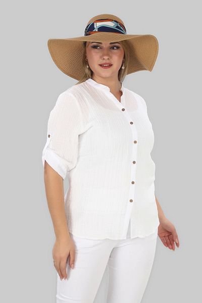 Lady Majestic 100% Cotton Judge Collar Large Size Women's Muslim Fabric Shirt