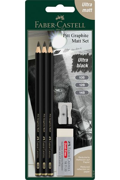 Faber Castell Blister 3 Pcs Graphite Pencil Matte 10B, 12B, 14B Pitt Faber-Castell