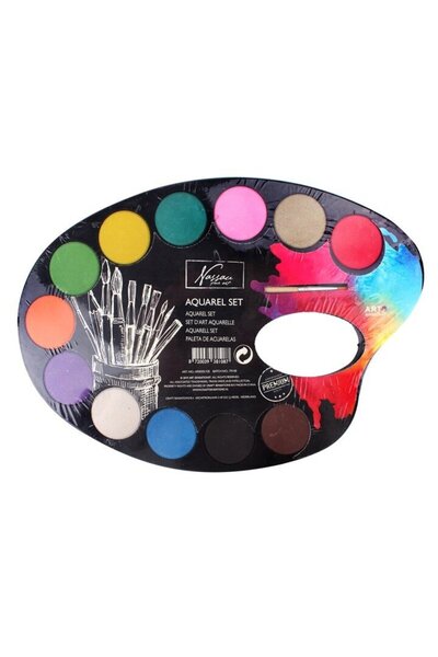 Nassau fine art Παλέτα ζωγραφικής με ακουαρέλα 12 χρώματα και πινέλο