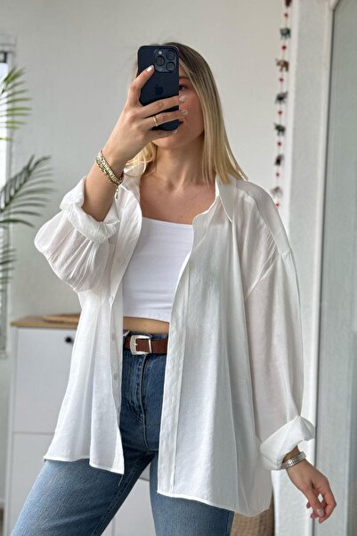 Mivida Oversize Modal White Long Sleeve Shirt