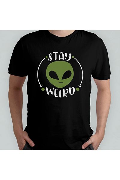 Pixxa Stay Weird - Alien - Alien Unisex 100% Cotton Crew Neck T-Shirt Μοντέλο 1