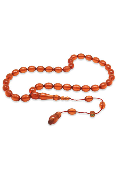 Tesbihane Ράβδος κοπής κριθαριού με σύστημα χρώματος ροδιού και εξαιρετικής ποιότητας χειροτεχνίας - Ροζάριο κεχριμπαρένιο