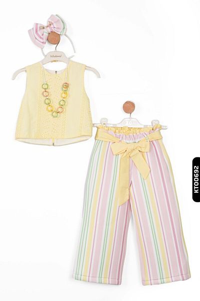 xo kids moda Sleeveless Openwork O Collar Aster Girls' Wide Leg Bottom Top Set 4-12 Years 6303