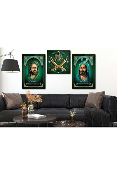 marpanya ZÜLFİKAR KILIÇ VE HZ. ALİ YAZILI CAM TABLO CAM SAAT SETİ