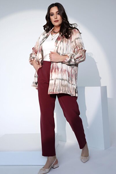 Metpoint Trend42Plus Large Size Burgundy Elastic Waist Pants