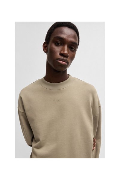HUGO Logolu baskili pamuklu havlu kumasta rahat kesim sweatshirt