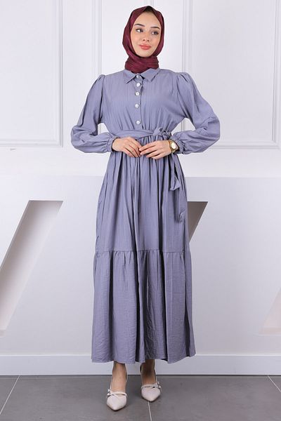 İmajButik Φόρεμα Modal με καπνιστή μέση με ζώνη