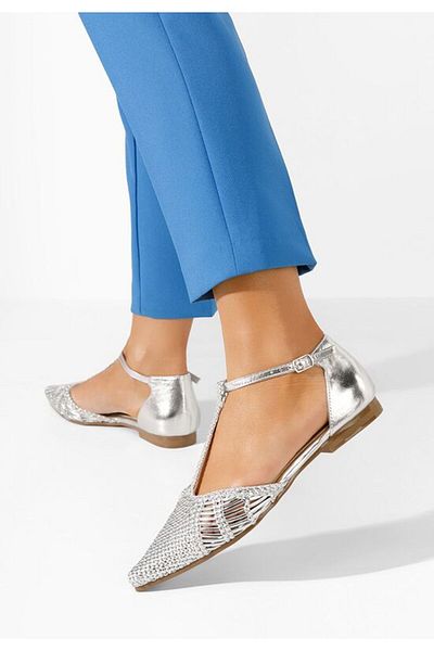 B T Shoes Balerini cu varf ascutit Paisley argintii