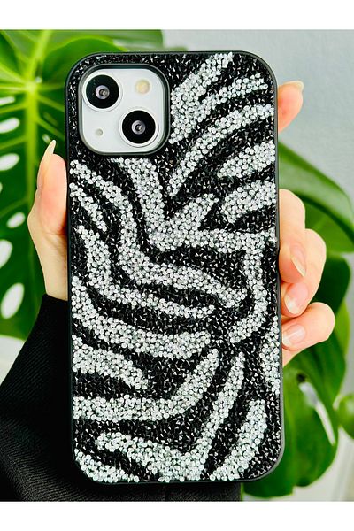 Go Aksesuar حافظة سيليكون متوافقة مع هاتف Iphone 14 و15 بتصميم ماسي مرصع بأحجار الراين اللامعة